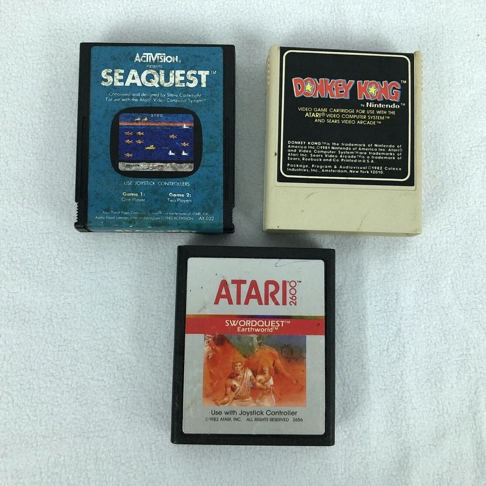 Atari Video‎ Game Cartridges Set of 3 Donkey Kong Seaquest Swordquest Earthworld